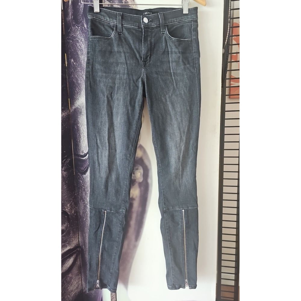 J BRAND Mid Rise Super Skinny Black Heather Ankle Zipper sz 27 Stretch JB000733